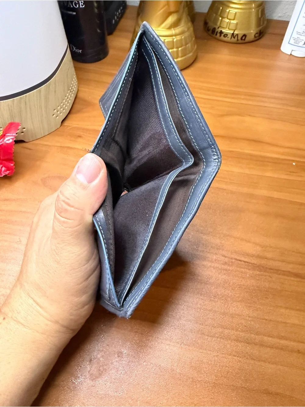 Burberry Blue Leather Bi-Fold Card Holder with ID Window